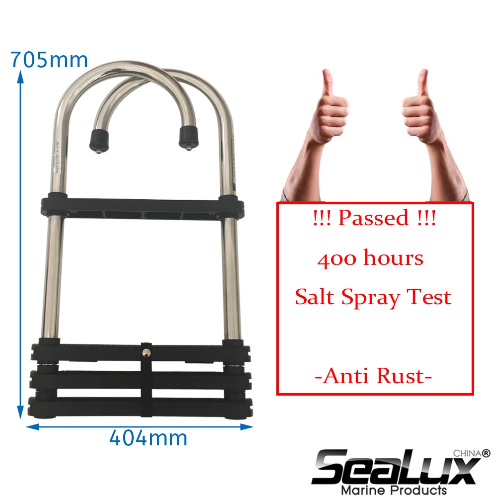 Sealux Telescoping Marine Grade Stainless Steel 304 4 steps Gunwale Hook Ladder Foldable Boarding Ladder for Boat Yacht Marine