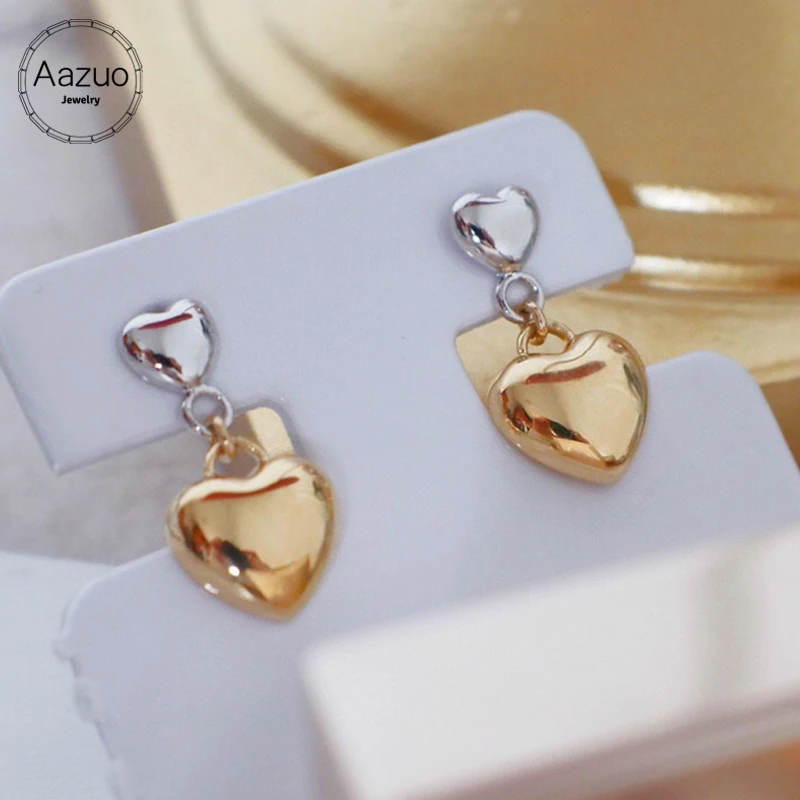 Aazuo 18K Pure White Gold Rose Gold None Stones Lovely Double Heart Shape Stud Earring Upscale Trendy Classic Party Fine Jewelry