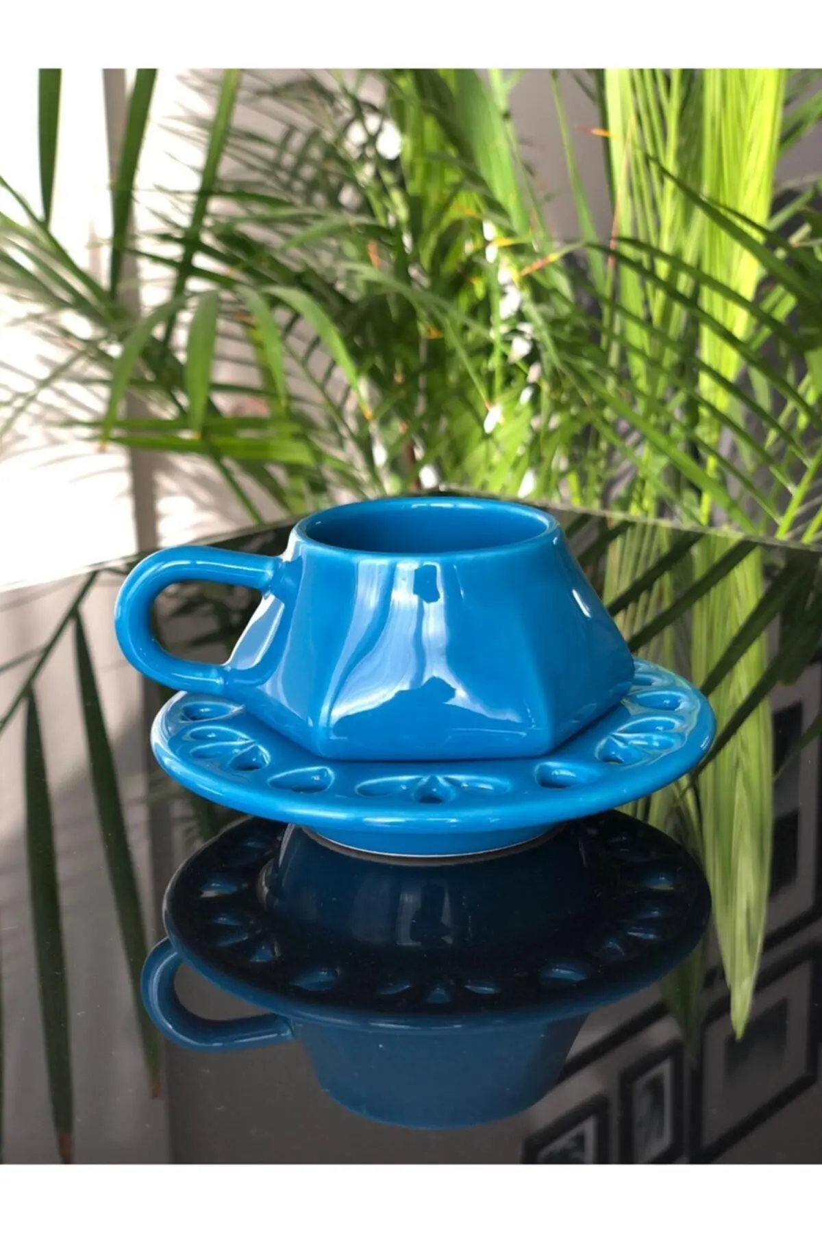 

Blue Color Coffee Cup Set 2Pcs Mixed Color Quality Stylish Ceramic Cup and Saucer Turkish Coffee Espresso 100cc Made in Turkey