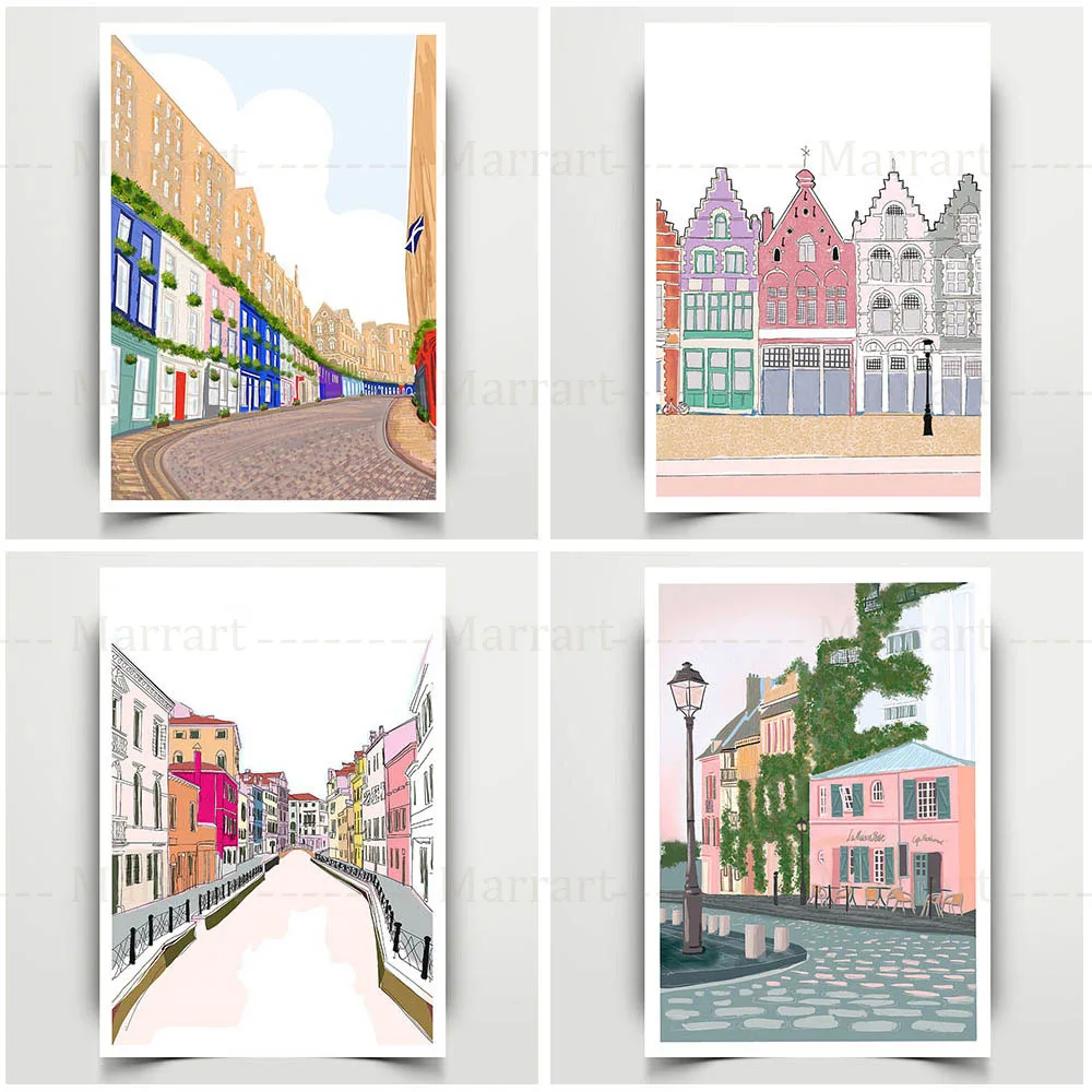 Abstract Wall Art Of Housing Architecture In Belgium And Paris,France Canvas Painting Tourism Art Poster Print Of Venice,Italy