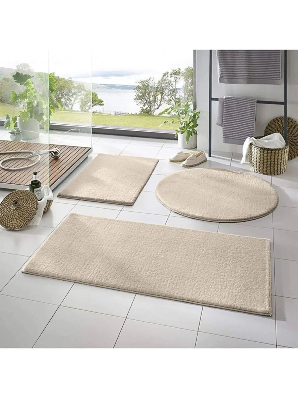 3-Set Bathroom Carpet Plush Post Carpet Set for Closet Mink Brown Super Absorbent Floor Mat Anti Slip Quick Drying bathroom Mat