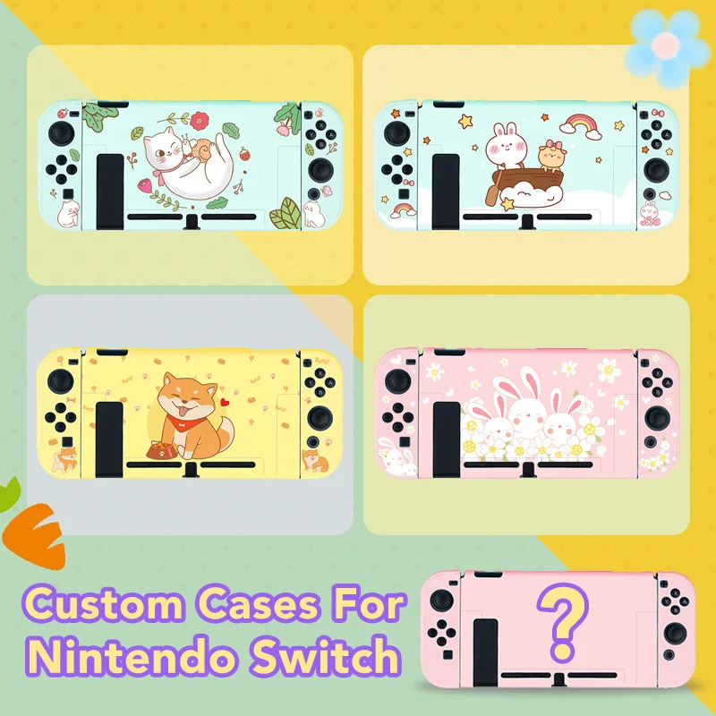 

Kawaii Cute Custom TPU Cases For Nintendo Switch Pink Yellow Blue Black Green Purple Base Colors Protection Shell Decal Cover