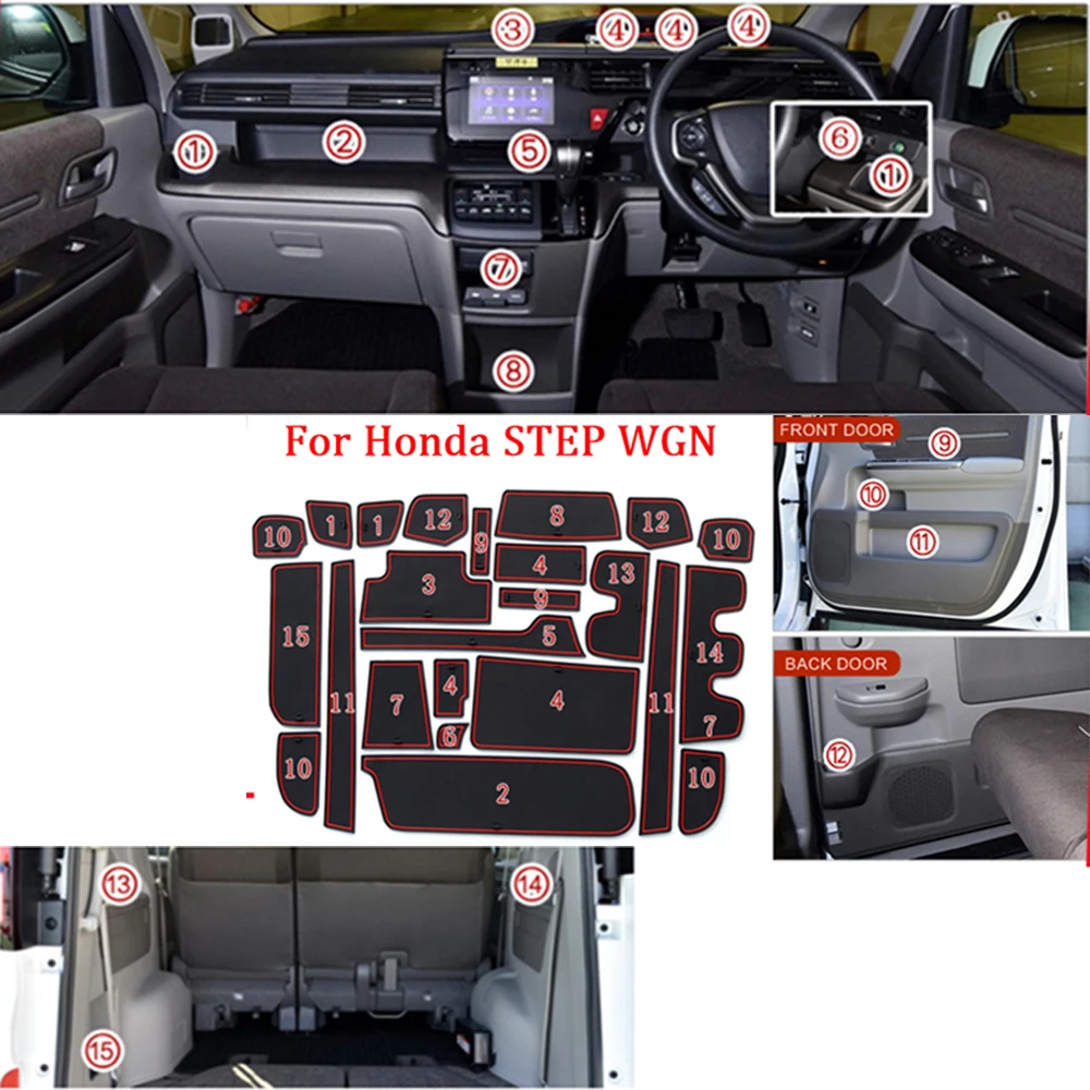 Rubber Anti-slip Mat Door Groove Cup for Honda Stepwgn Step Wagon RP2 RP3 RP4 RP5 2015~2021 Gate Slot Coaster Sticker Accessorie