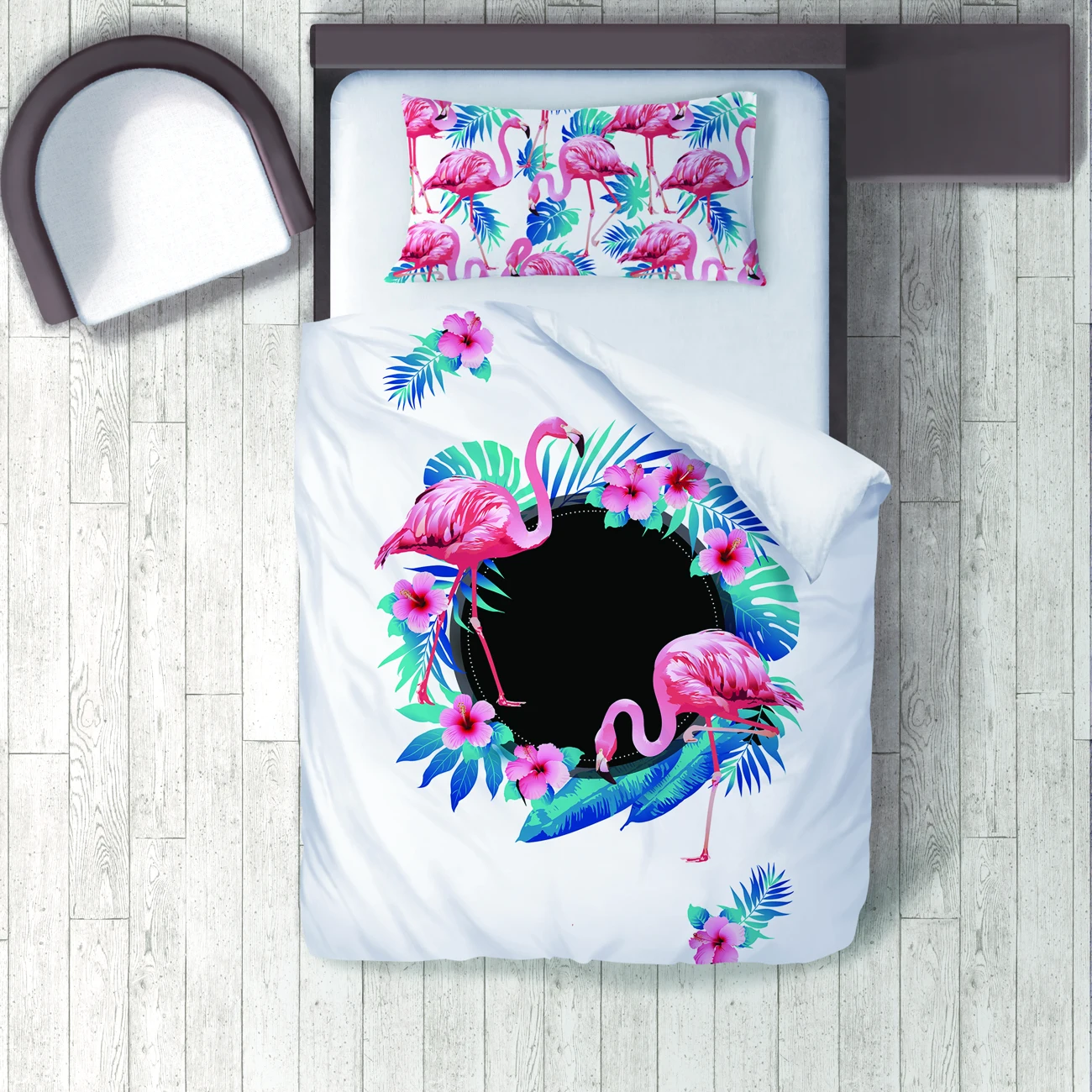 

Duvet Cover Set Bedding Set Pillow Case for Baby and Kids Room 3D Printed Pink Flamingo Blue Black Model 047