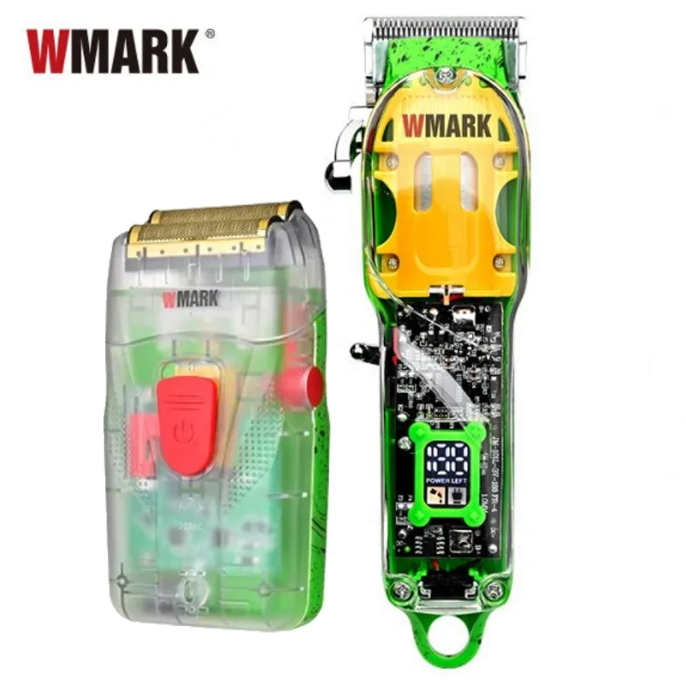 Kit 2 Maquina De Cabelo Wmark NG308 Ng987 Verde Transparente