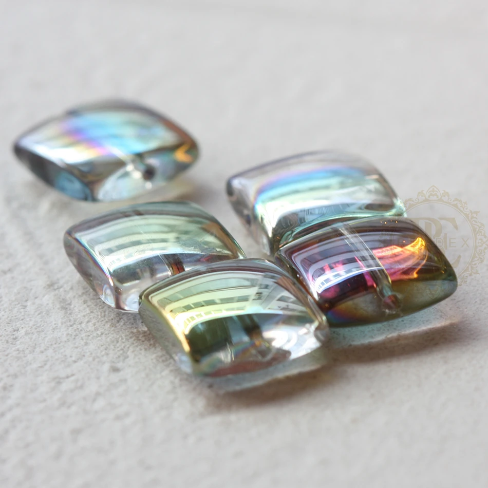 DIY Supply-20 Pieces Plated Crystal Glass Spacer Beads - Flat Square 12mm (G340)