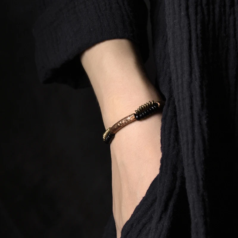 Handcrafted Antique Finish Copper Bracelet Black Wood Ebony Vintage Jewelry For Men Women Bangle Metal Street Wrist Accessories