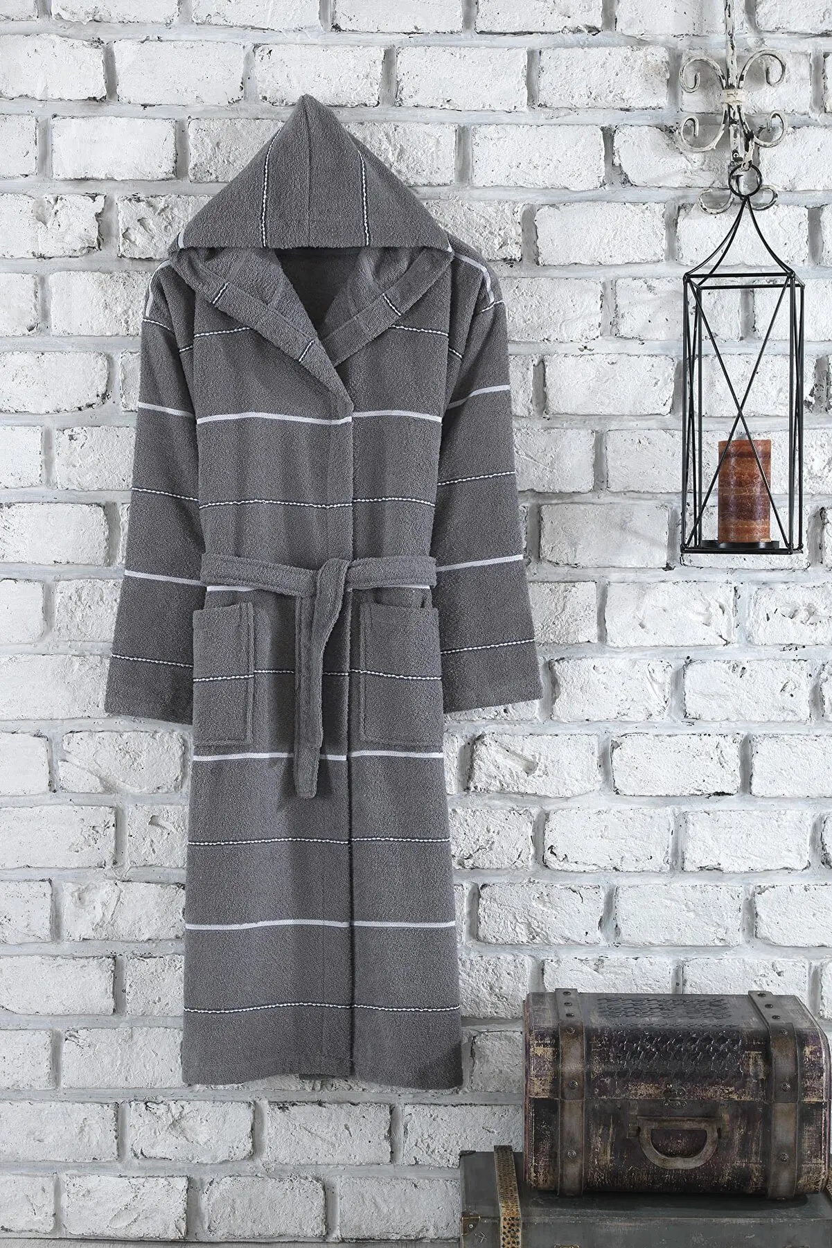 Lux Cotton Gray Stylish Quality Bathrobe For Men With Hooded And Belt Towel Velvet Nightrobe Sleepwear Bath Robe Made In Turkey