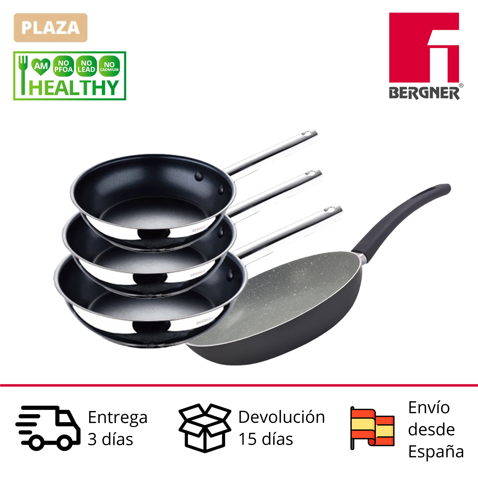 Set of Gourmet BERGNER (20/24/28cm) pans in stainless steel and Pan (28cm) in Gourmet pressed aluminum MP