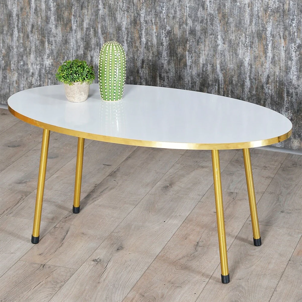 Modern Center Table Metal Wire Leg Assembled Center Table Tea Coffee Service Table Ellipse Living Room Table - Colour Options