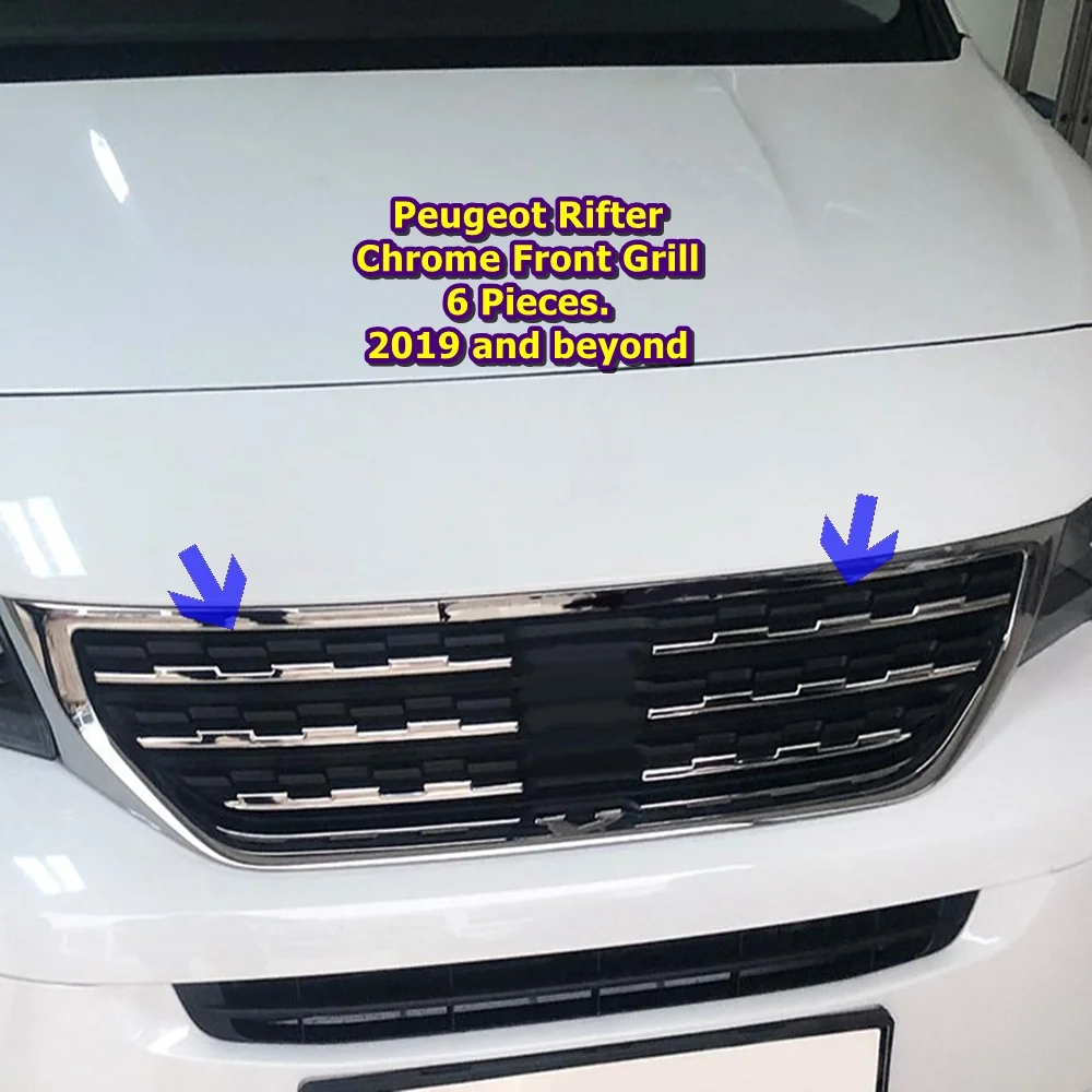 

For Peugeot Rifter Chrome Front Grill 6 Pieces. 2019 and Up. Stainless Steel. A + Quality Modified Design Automotive Accessory