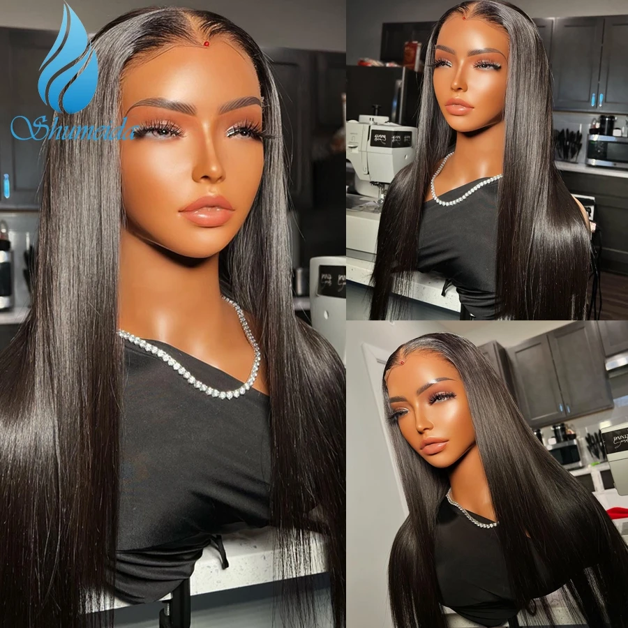 Shumeida Natural Color 13*6 Lace Front Wigs Brazilian Remy Straight Human Hair Glueless Wigs PrePlucked Hairline With Baby Hair