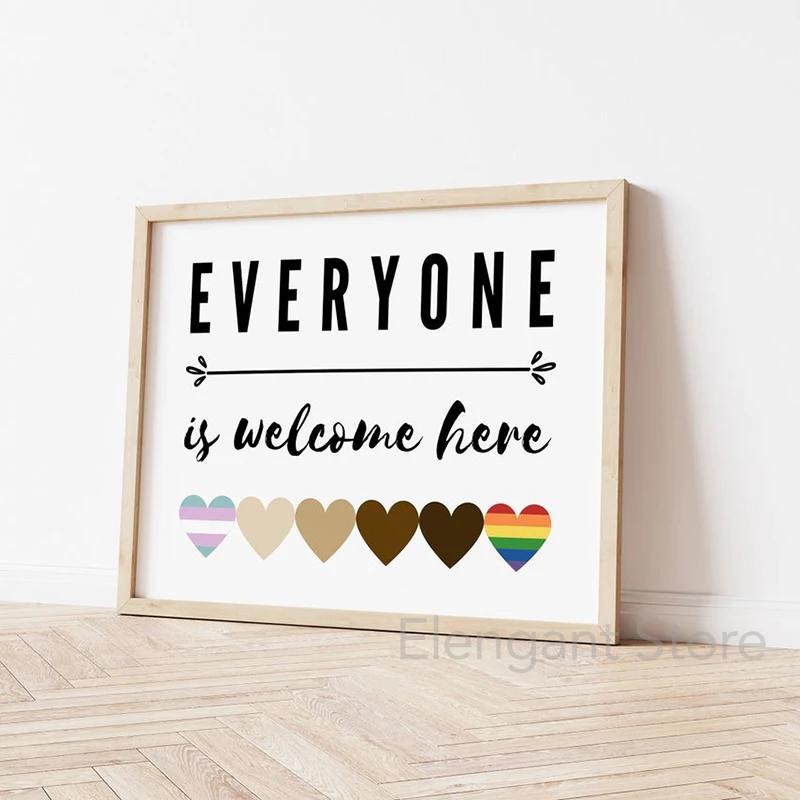 Everyone is Welcome Here Art Print Classroom Diversity Poster Kids Educational Pictures Canvas Painting Counseling Office Decor