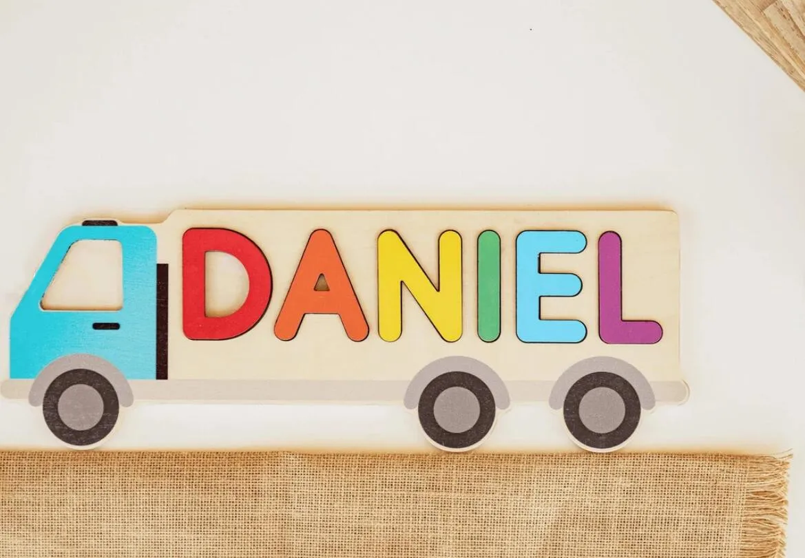 Personalized Name Wooden Puzzle Custom Design Letters Natural Toys for Kids Blocks Baby Shower DIY Gift