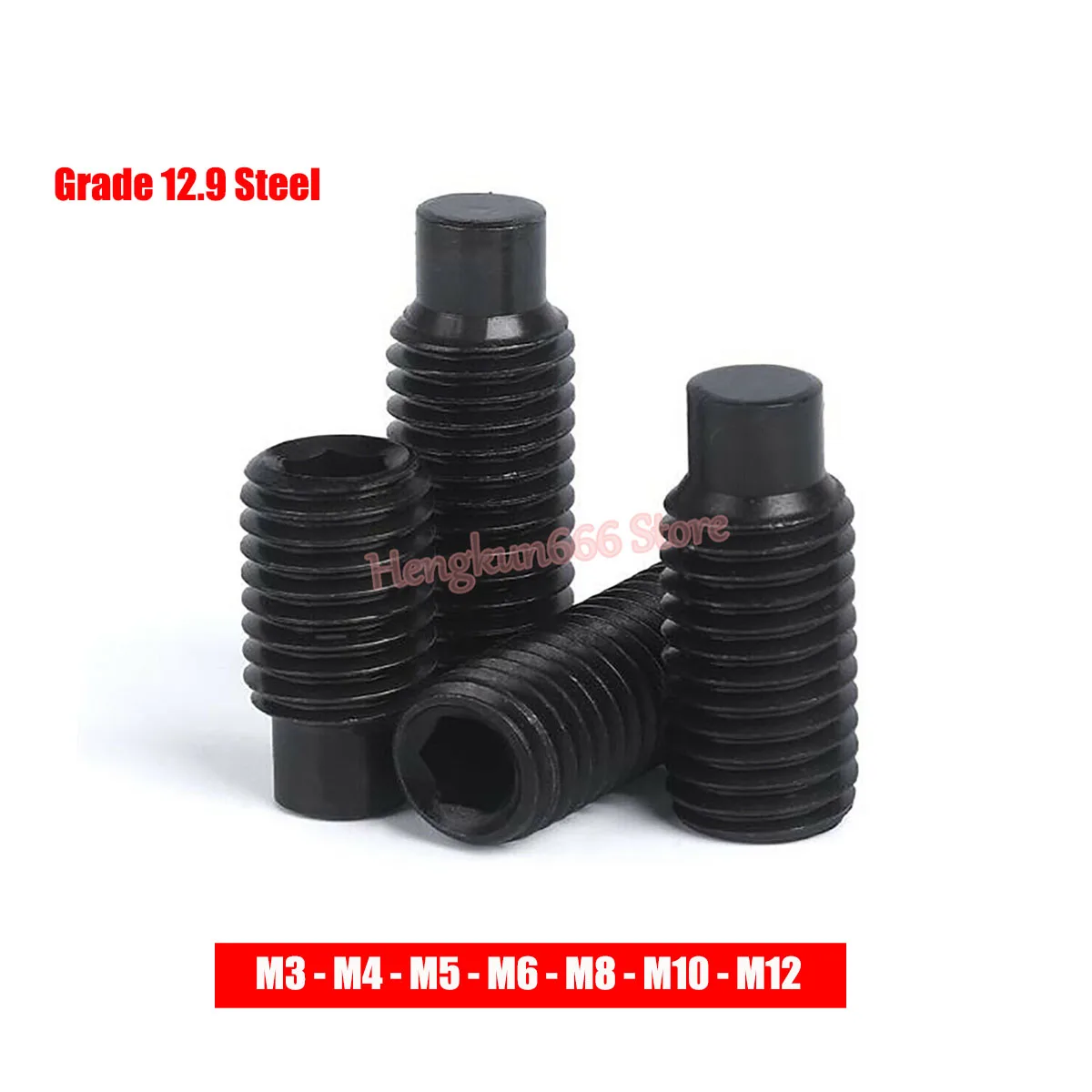 

M3 M4 M5 M6 M8 M10 M12 Hex Hexagon Socket Set Screws Dog Point Grub Screw Convex End DIN 915 Grade 12.9 Steel Black