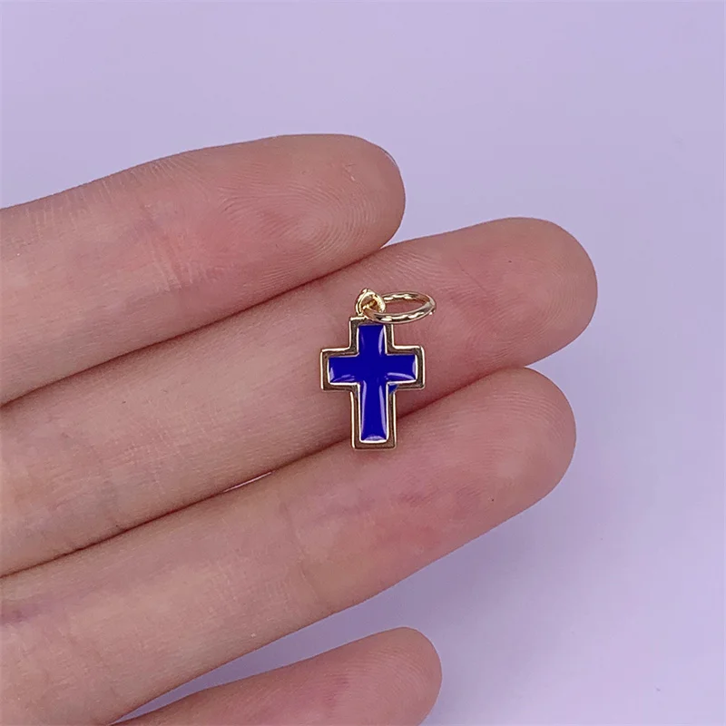 5pcs Enamel Brass Gold Plated Cross Pendant Charms 9x14mm Accessories For Making Necklace Bracelet Decorations