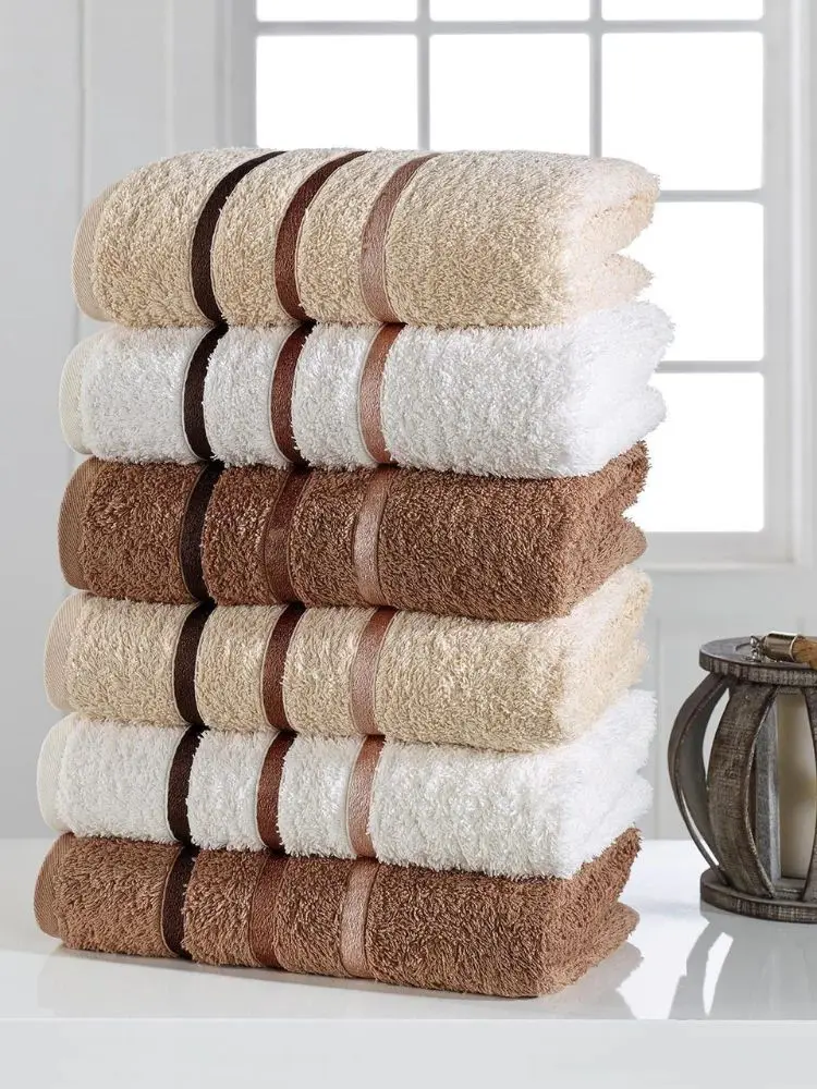 Turkish Pure 100 Cotton 6 Pcs 50x85 Cm Super Absorbent Towel Set Soft 2021 Cream White Brown East West Home Textile