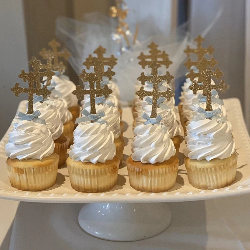 Décorations de baptême pour garçons et filles, décorations de Cupcake croisées de baptême, fournitures de fête  15