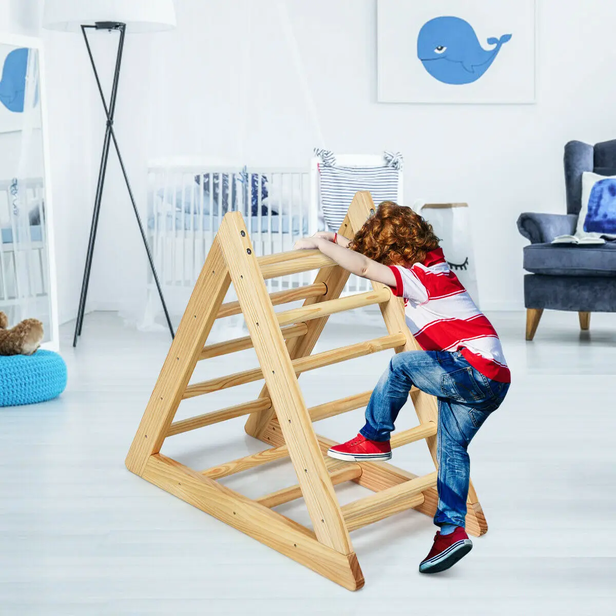 Wooden Climbing Pikler Triangle with Climbing Ladder For Toddler Step Training  TY327398