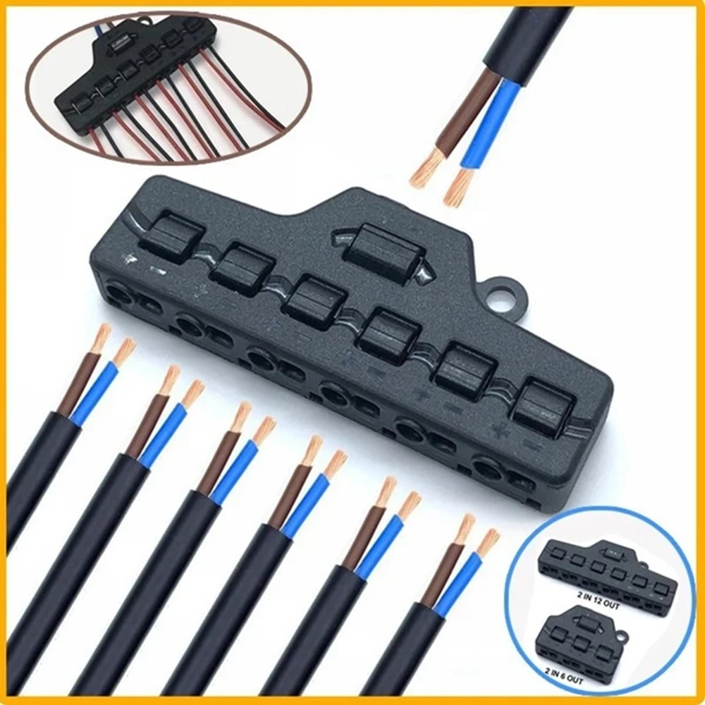 Line Splitter 1 In 6 Out Quick Connect Low Voltage Wire Splitter Distribution Block For Lighting Led Strip Connection Terminal