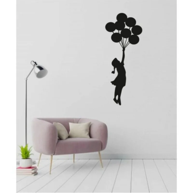 Gift Decorative Modern Flying Balloon Girl Wall Decor 3mm Wooden Self Adhesive Home Decor Art Family Sticker Murals Wallpaper