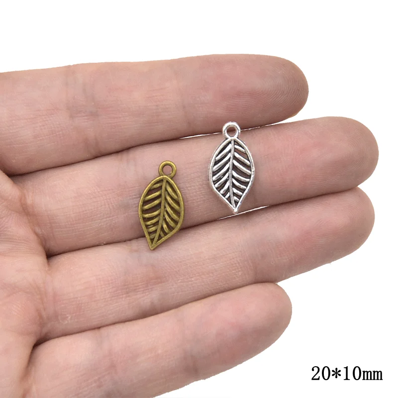 Wholesale 25pcs Alloy Metal Hollow Leaf Charms Antique Bronze Tone Pendants For DIY Jewelry Accessories Making 20*10mm