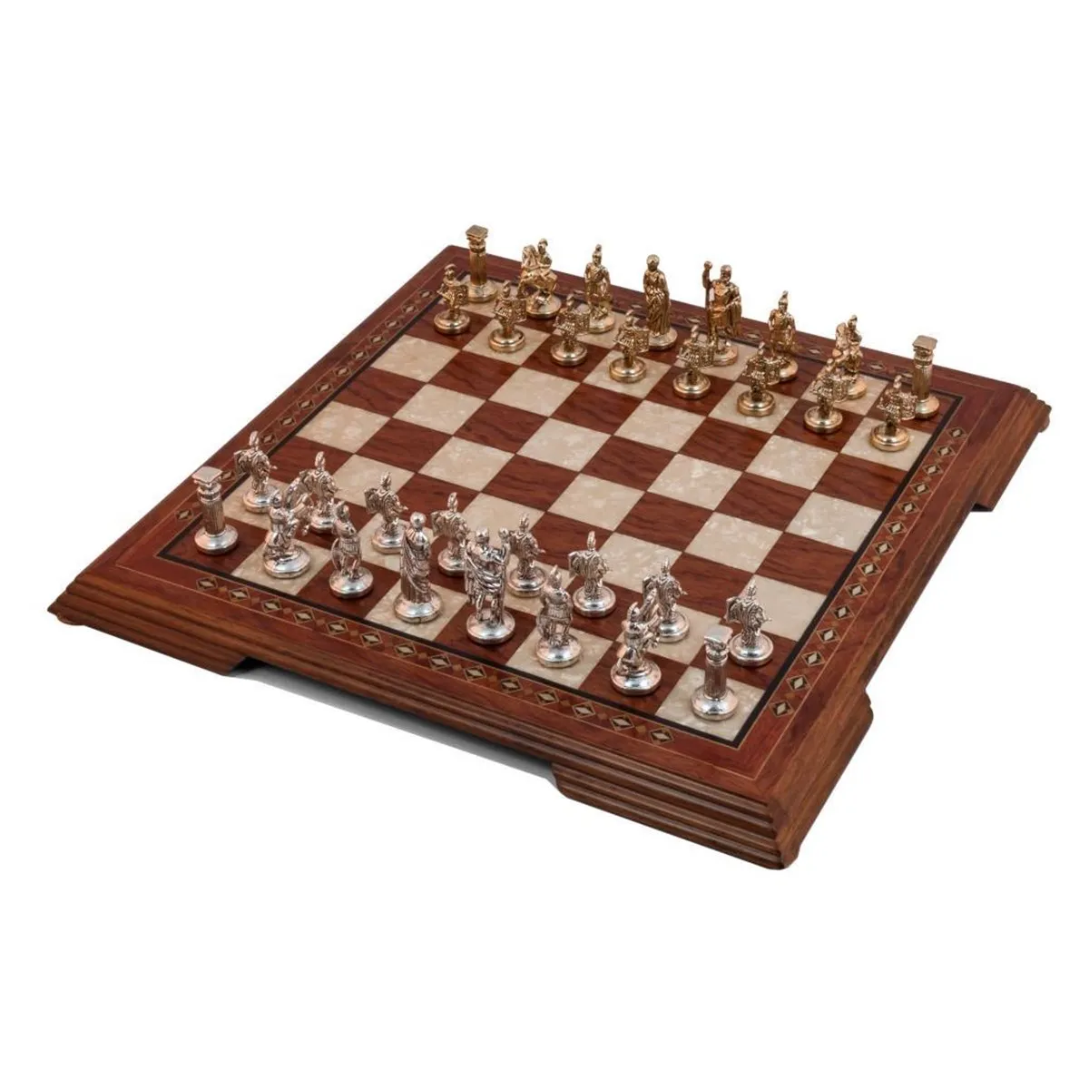 

Luxury Rosewood Chess Game Set - Mosaic Engraved Large Solid Wood Chessboard & Metal Figures - Backgammon - Rummy Oyunlar Gift