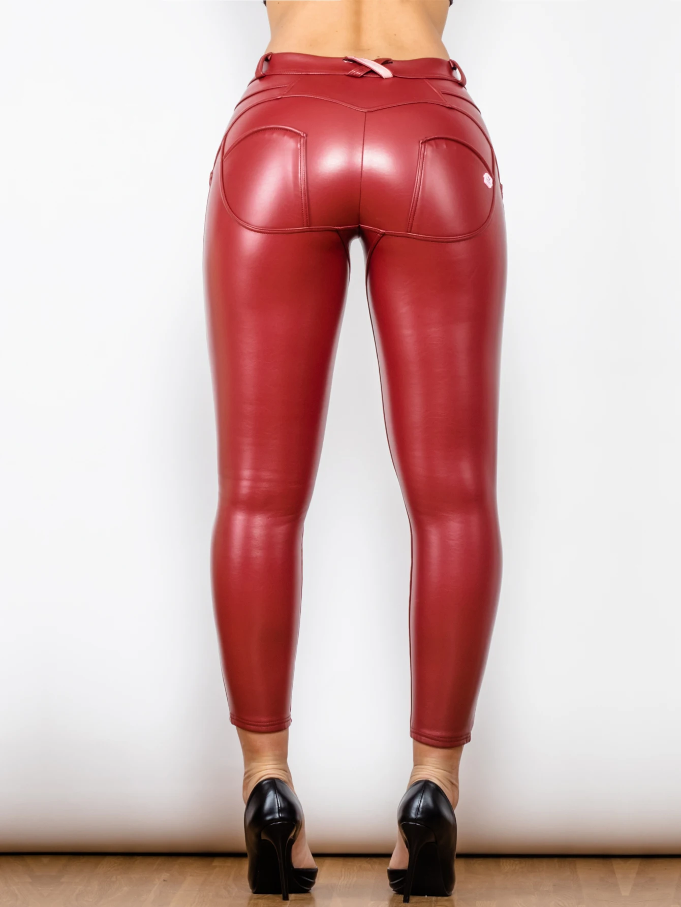 Shascullfites Melody Leather Pants Women Push Up Leather Leggings Burgundy Pants Shaping Sexy Latex Leggings Butt Lift Jeans