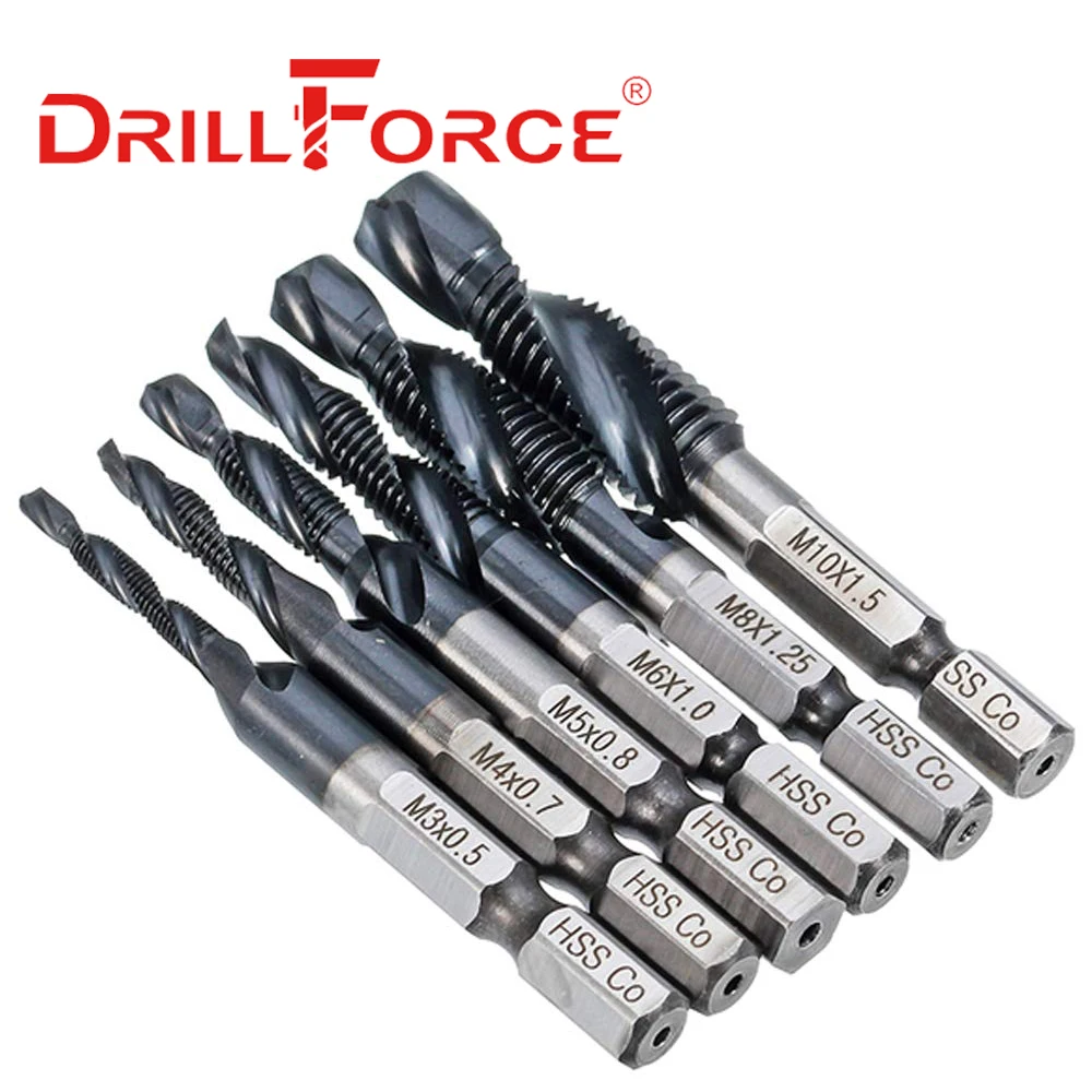 6PCS M3-M10 Screw Tap Drill Bits HRC89 TiAlN Coated HSSCO M35 Cobalt Taps Metric Combination Bit 1/4\