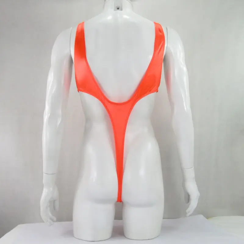 G527Y Mens T bodysuit Thong Leotard U neck Back Nylon spandex shiny Satin Thin Stretchy