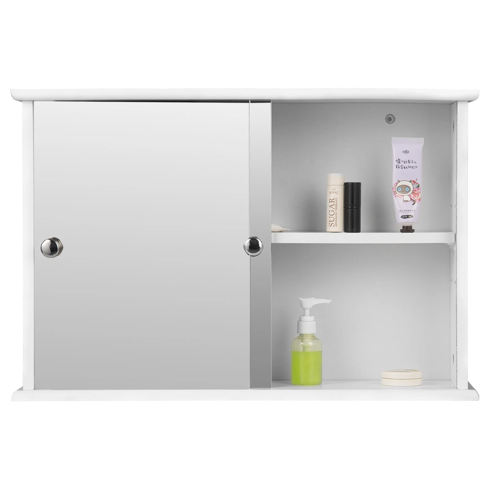 White Bathroom Cabinet with 2 Mirror Doors MDF Wall Cabinet 55x14x36cm Bathroom Storage Bathroom Furniture Organizer