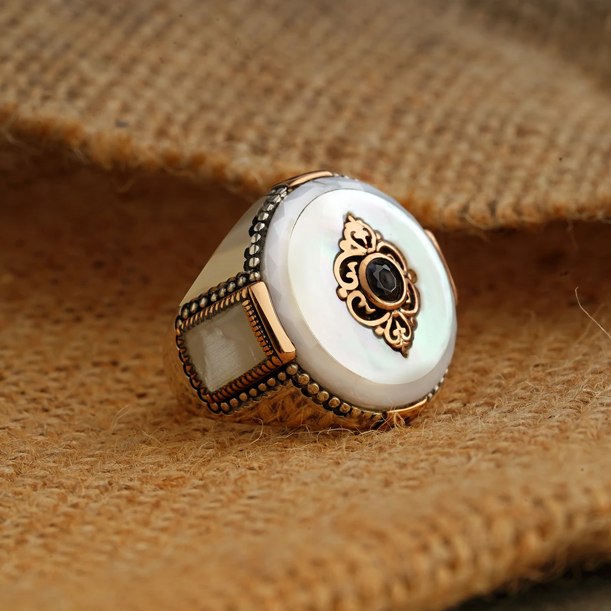 Guaranteed High-quality 925 Sterling Silver PEARL STONE ring Jewelry Made in Turkey in a luxurious way for men with gift