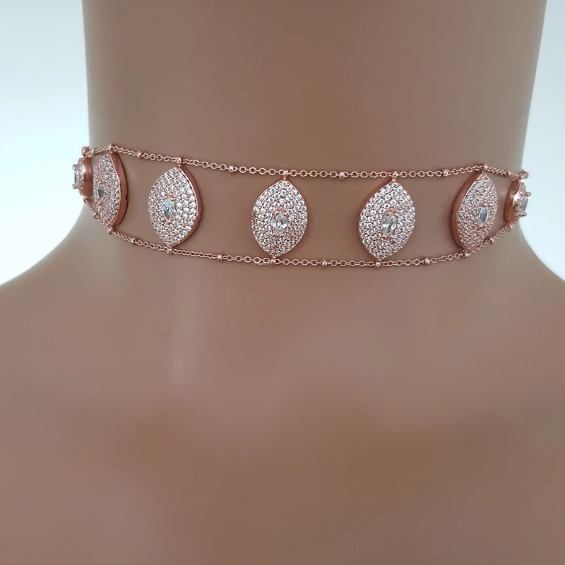 Rose Gold Marquise Silver Choker Art Deco Choker Necklace 925 Sterling Silver Women Choker