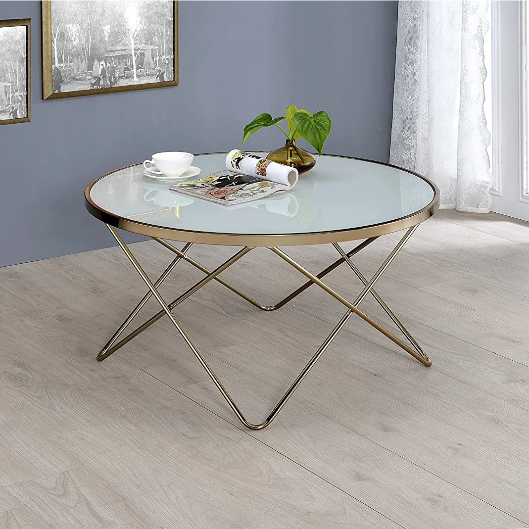 Valora Coffee Table Central Table in Champagne & Frosted Glass[US-W]