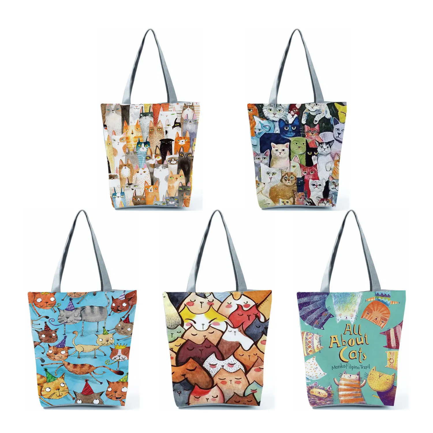 

Design Cute Kawaii Cartoon Anime Cat Print Linen Tote Bags Women Fashion Handbags School Travel Shopping Shoulder Bags Reusable