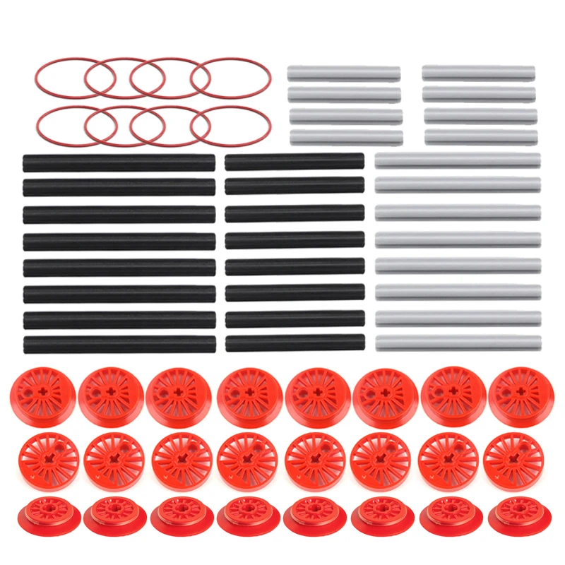 72Pcs/lot Train Wheel Spoked RC Train Flanged Driver Refit Set Red Wheel Cross Axle Building Blocks Set For 57999 85557 85558