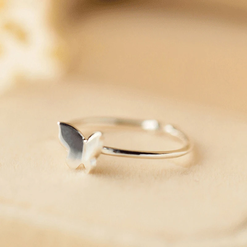Versilberte Blütenblätter-Ringe für Frauen, süßer, schlichter, modischer, offener, verstellbarer Schmetterlingsring, Partyschmuck, Geburtstagsgeschenk – Detail 14