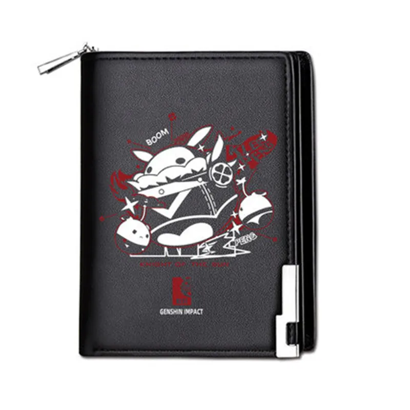 Anime Genshin Impact PU Leather Student Coin Purse Klee Xiao ZhongLi Cosplay Folding Zipper Wallet Men Women Long Short Notecase