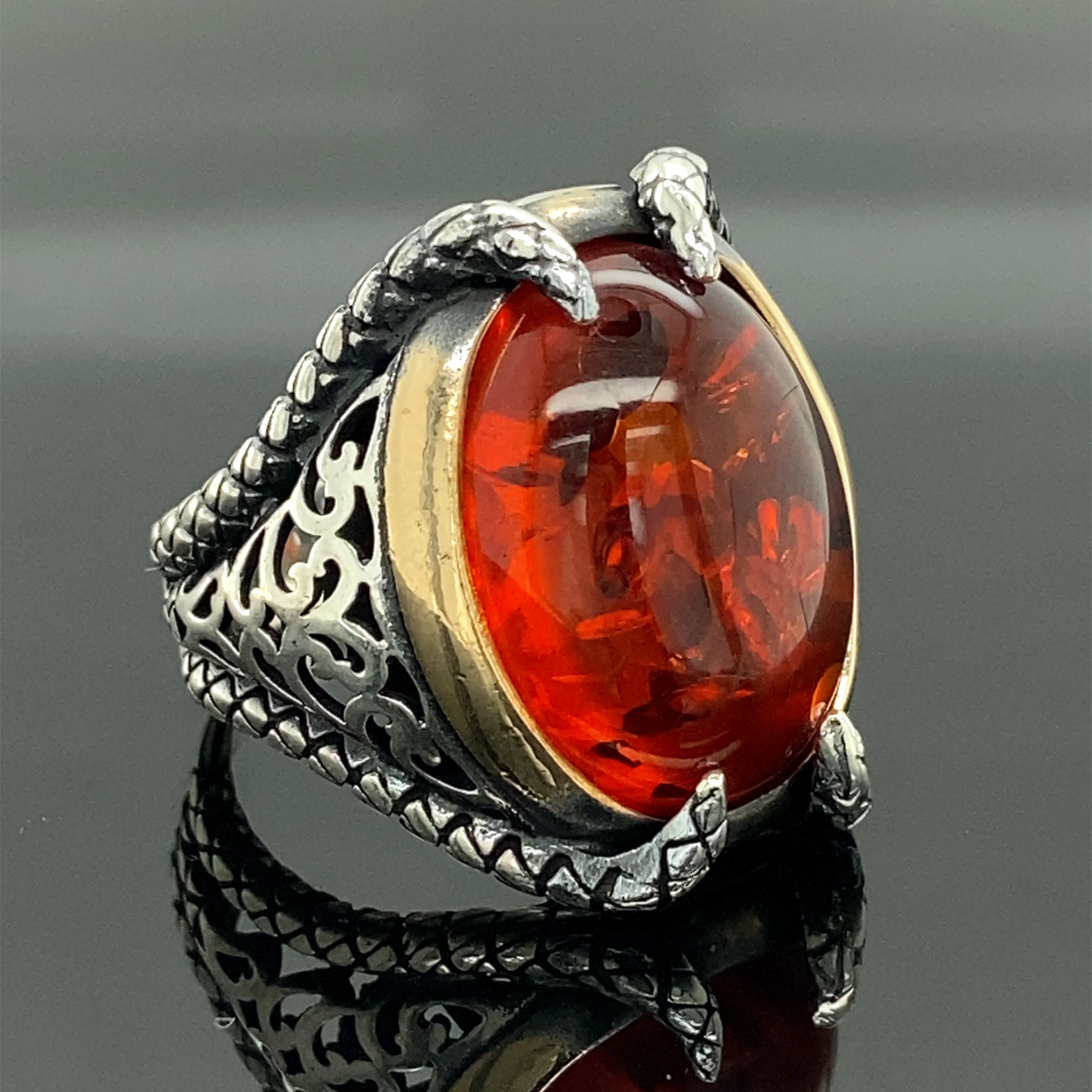 

Men Handmade Ring , Amber Stone Ring , Honey Amber Gemstone , Clawed Men's Ring , Oval Gemstone Ring , 925k Sterling Silver Ring