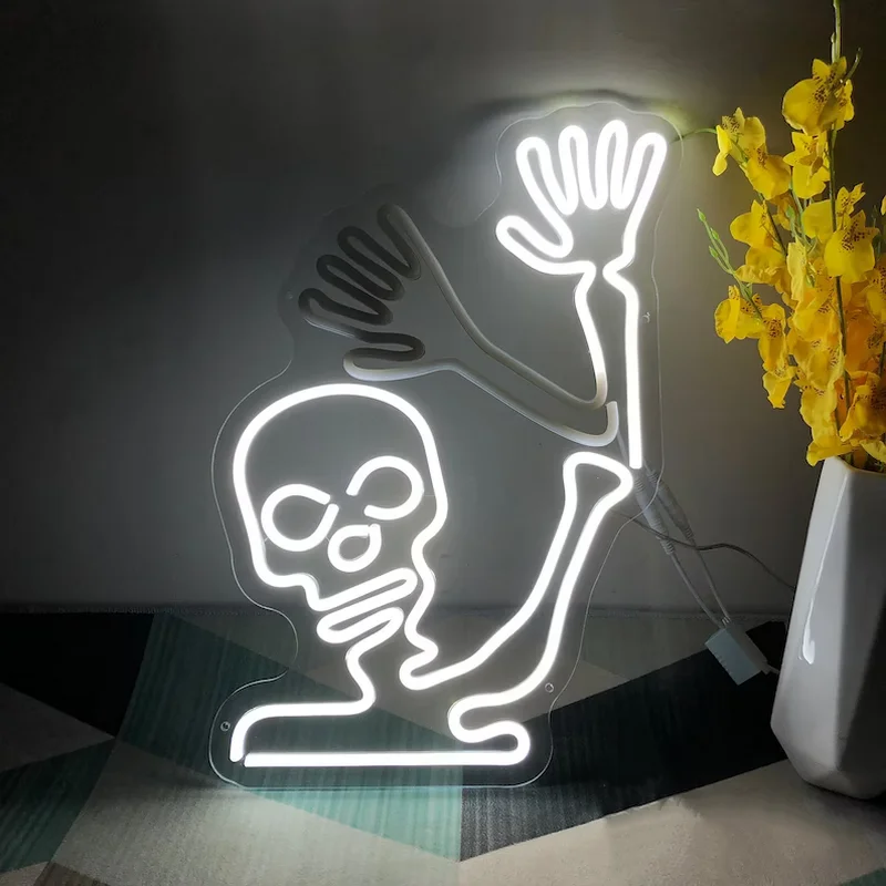 Waving Skeleton Halloween Decoration Neon Sign Led Light Signs for Bedroom Home Room Yard Party Event Decor