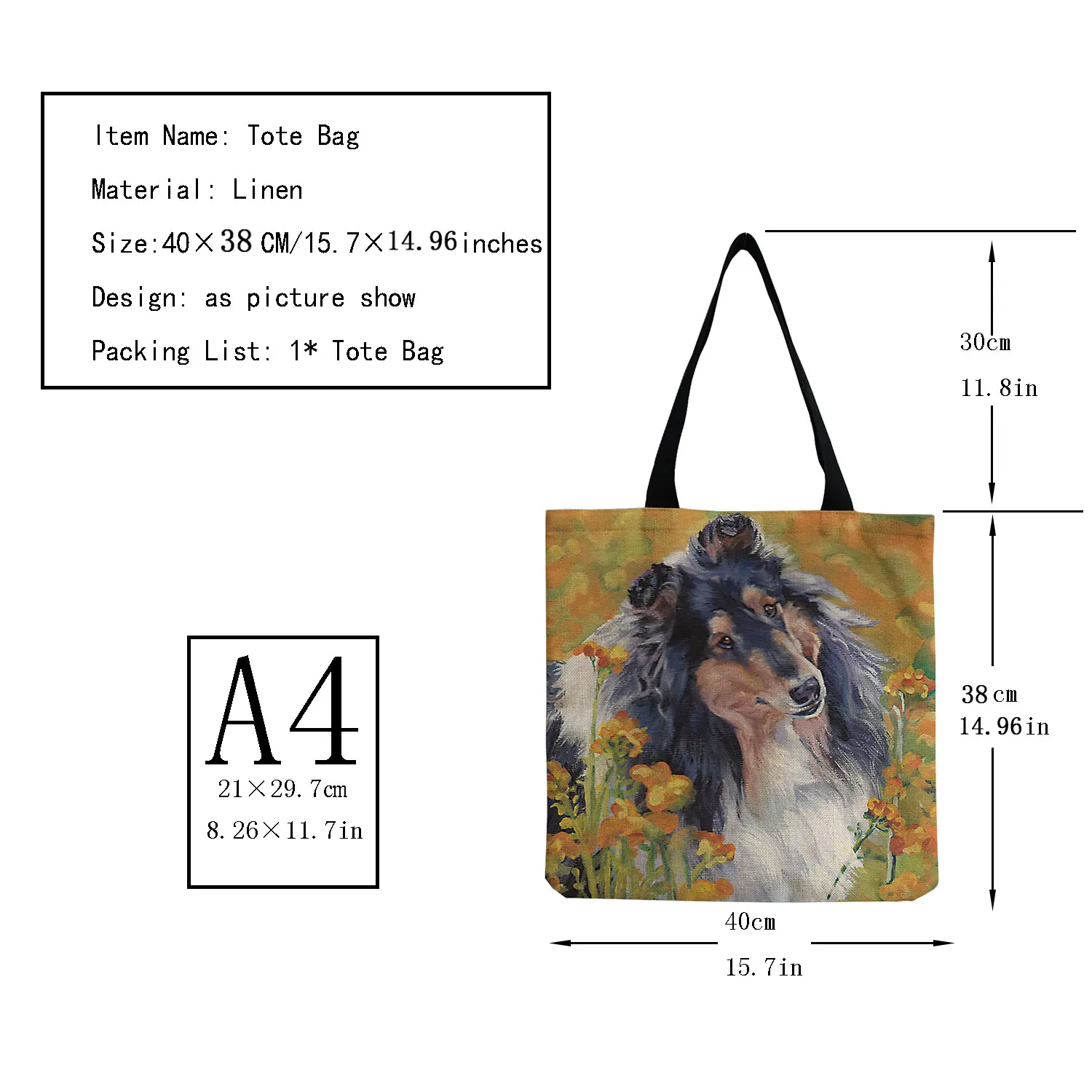 New Popular Watercolor Collie Dog Print Tote Bag For Women Cute Casual Shoulder Handbags Large Capacity Reusable Shopping Bags