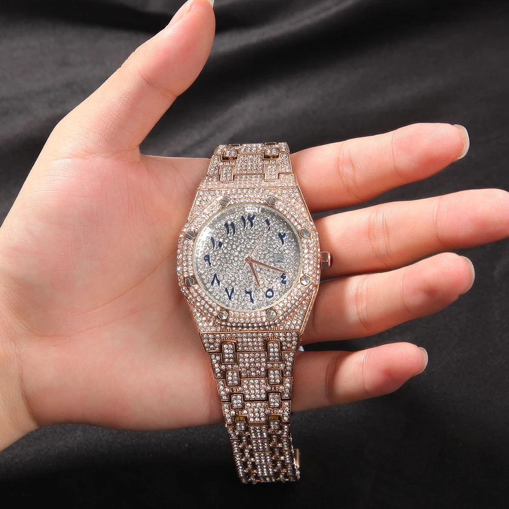 THE BLING KING-Montre de luxe avec chiffres arabes pour homme, style hip hop, en or 18 carats, bijou classique, idée cadeau