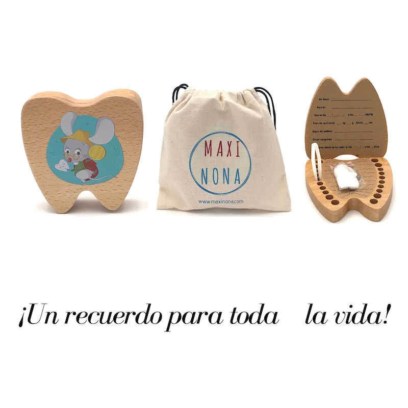 Wooden cash box to save the baby teeth the Tooth Fairy. Version in Spanish image 4