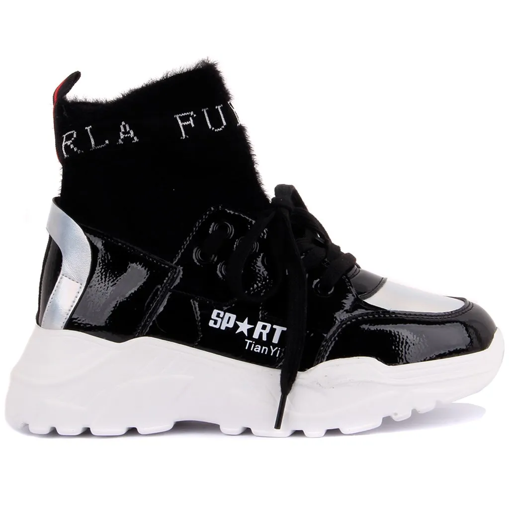 Botas femininas de renda preta guja