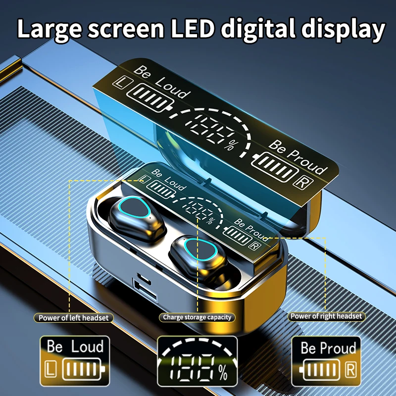 Auriculares inalámbricos TWS con Bluetooth 5,2, cascos deportivos impermeables con caja de carga de 3500mAh, reducción de ruido y micrófono