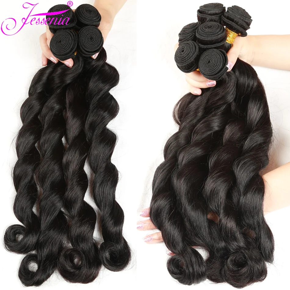 Loose Wave Brazilian Hair Weave Bundles, 100% cabelo humano, preto natural, profundas extensões de cabelo virgem, 1 pc, 3 pcs, 4 pcs