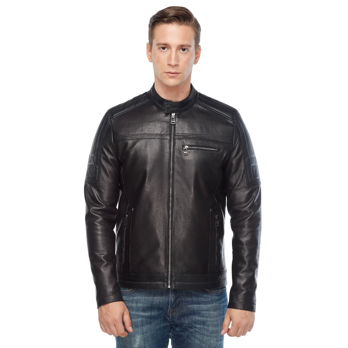 Crisby Leather Sports Black Leather Jacket Original Lambskin autunno inverno 2022 Biker Slim Large Size VintageTürkiye