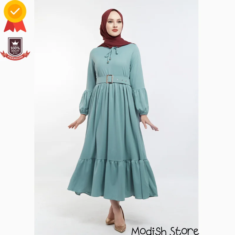 

|2021 New Season| Belt Dress For Women European Clothing Dubai Abaya Turkish Veiled Clothes Maxi Dress Kaftan Ramadan Islamic