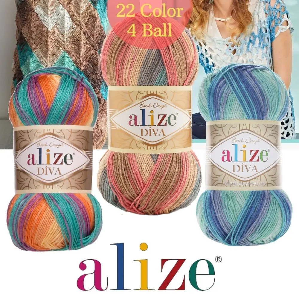 Patterned Multicolored Hand Knitting Yarn, Alize Diva Batik, Thin - Baby - Scarfs - Cardigan - Beret - Dress, Baby, Hobby 4 Ball