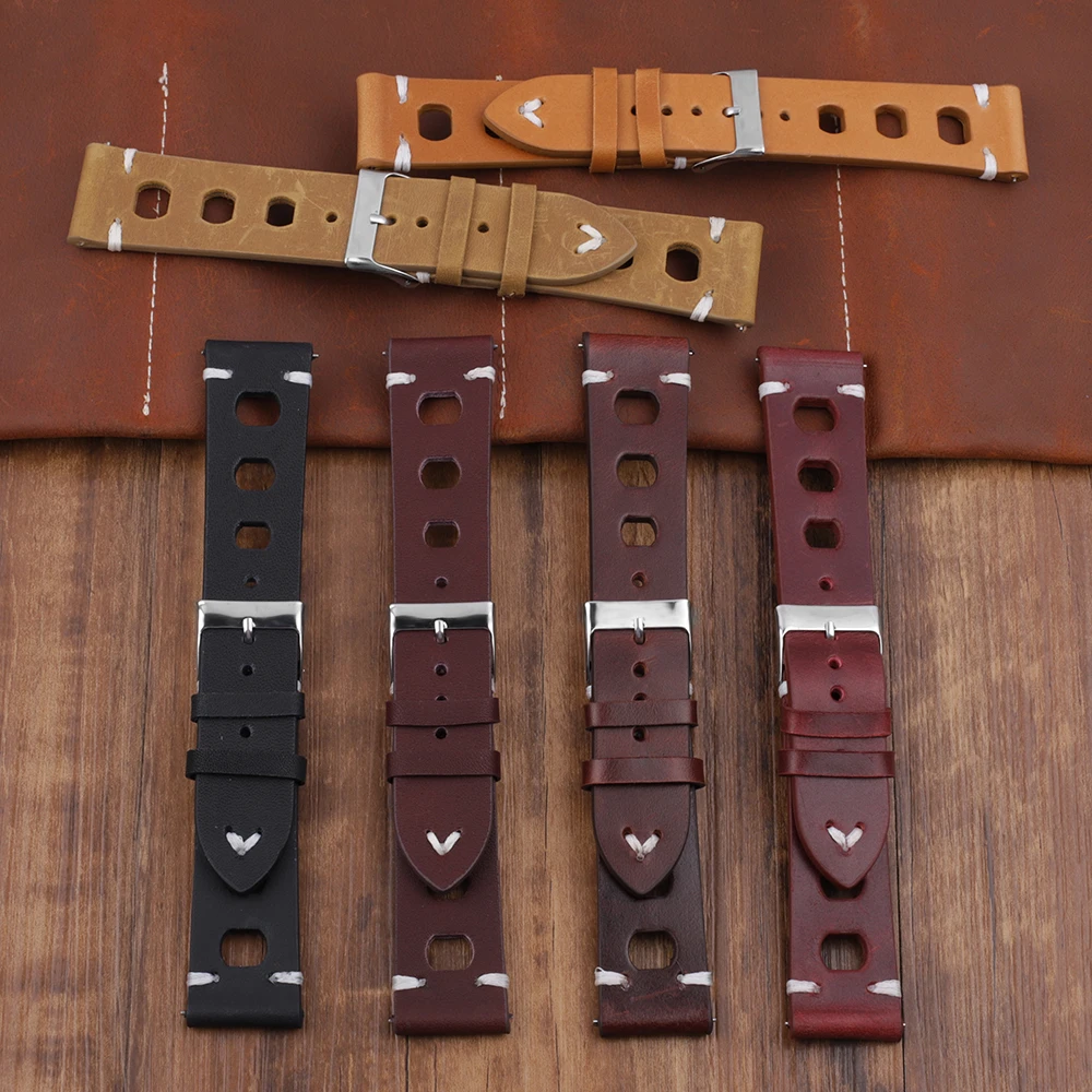 Genuine Leather Hand-stitching Three-hole Watchband Ventilated Strap for Rolex Watch for Men Watchbands Strap 18mm 20mm 22mm 24m